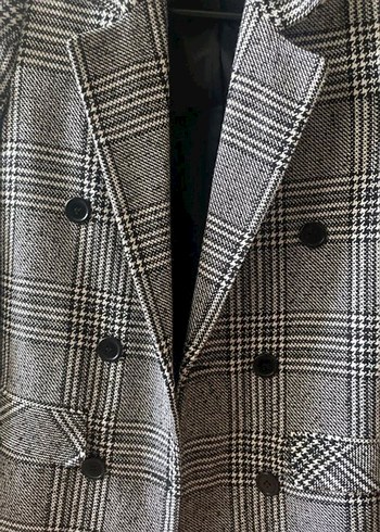 Gri Ekose Düğmeli Kadın Blazer Ceket - Görsel 2