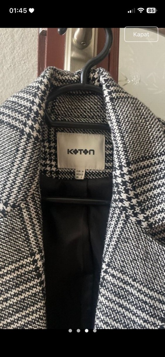 Gri Ekose Düğmeli Kadın Blazer Ceket - Görsel 3