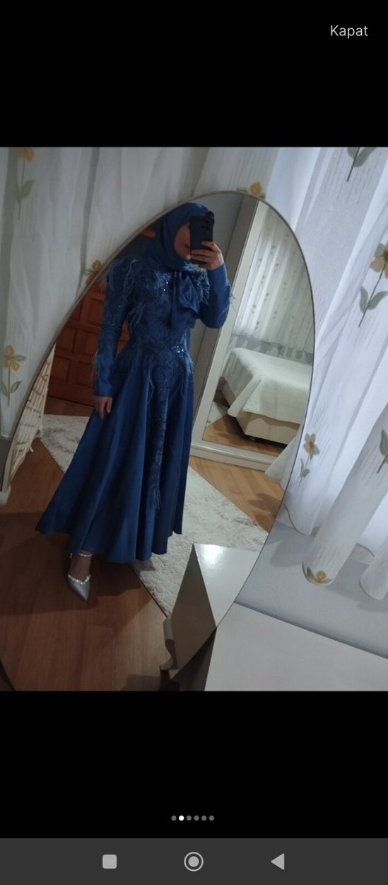 Lacivert Nakışlı Uzun Kollu Abiye Elbise - Görsel 4