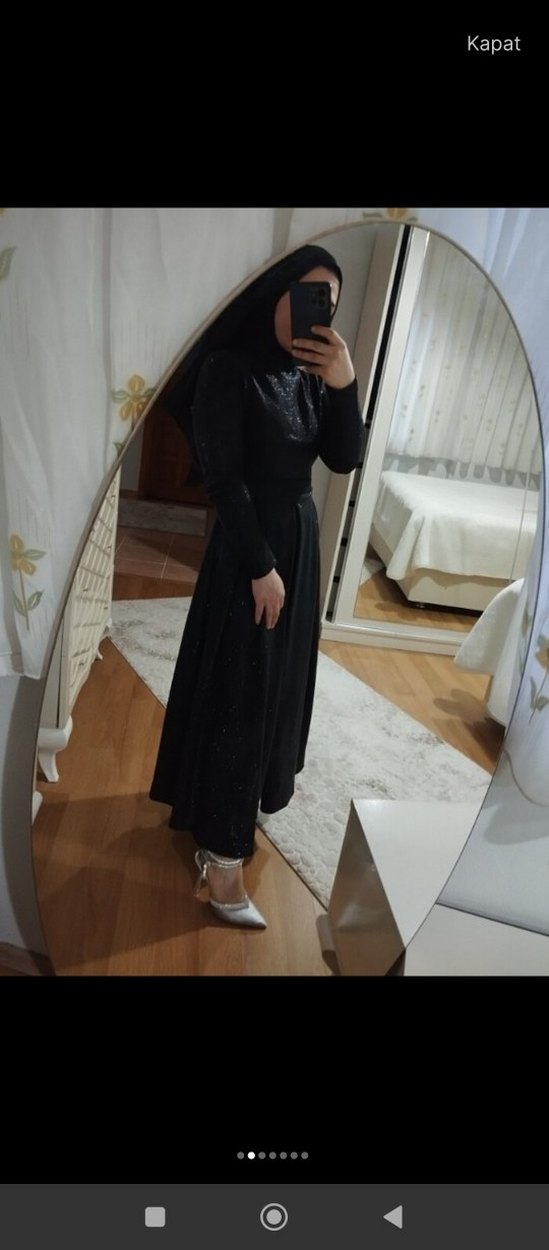 Parlak Siyah Uzun Abiye Elbise - Görsel 5