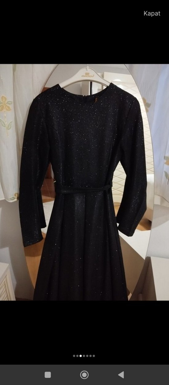 Parlak Siyah Uzun Abiye Elbise - Görsel 4