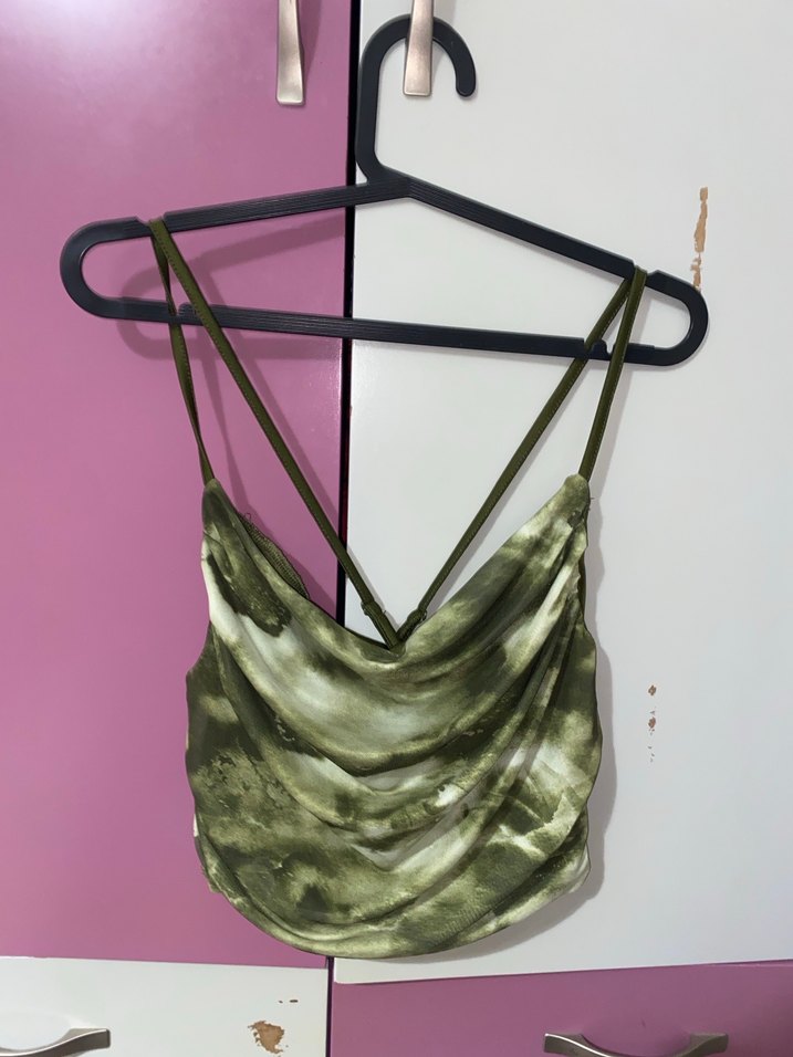 Kadın Haki Straplez Bağlamalı Crop Top - Görsel 2