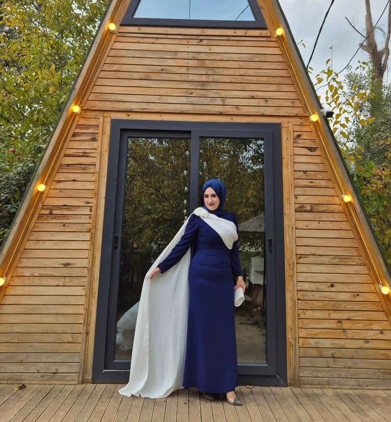 Castilya Drapeli Uzun Kollu Abiye Elbise - Görsel 3