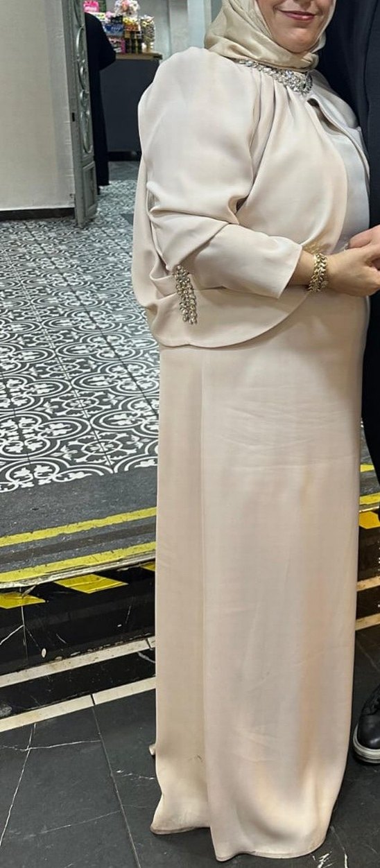 Bej Drapeli Uzun Abiye Elbise - Görsel 4