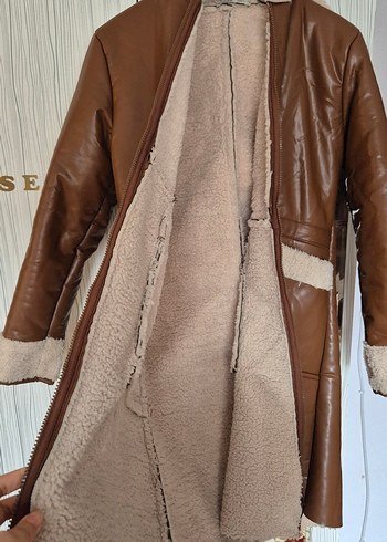 Kürk Detaylı Deri Kadın Uzun Kaban - Görsel 5