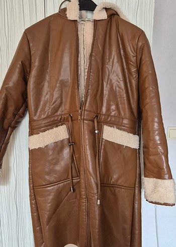 Kürk Detaylı Deri Kadın Uzun Kaban - Görsel 4