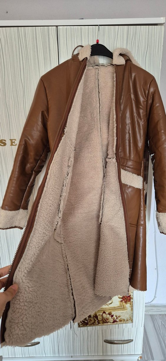 Kürk Detaylı Deri Kadın Uzun Kaban - Görsel 5