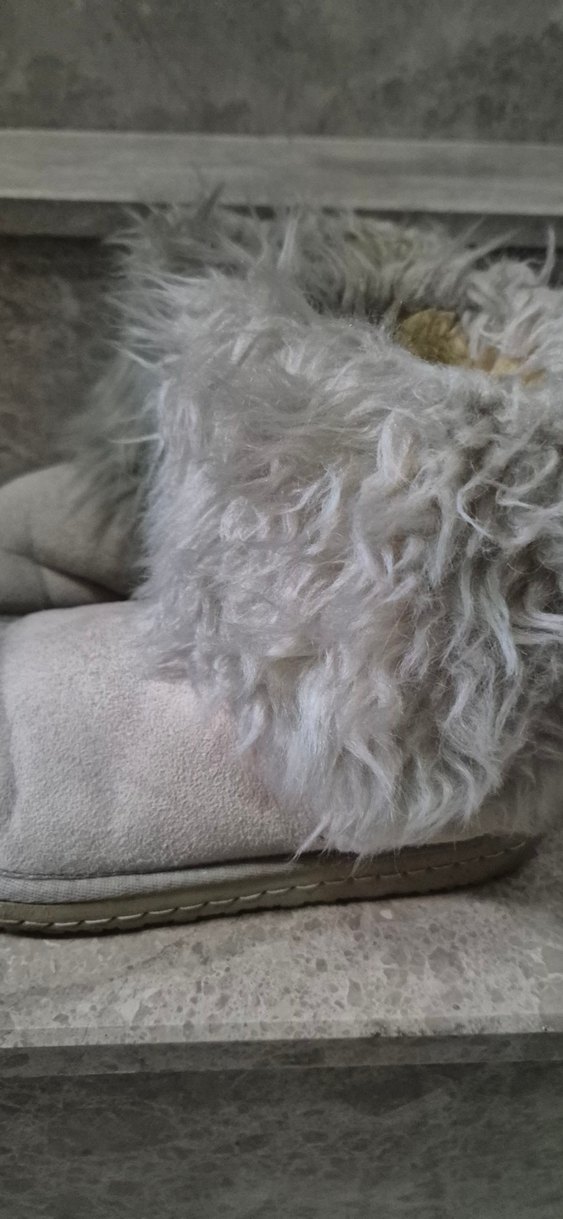 Gri Kadın Yün Botlar Tüylü Detaylı - Görsel 2