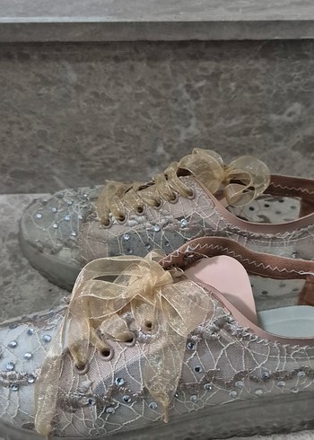 Bej Nakışlı Yüksek Topuklu Kadın Spor Ayakkabı - Görsel 2