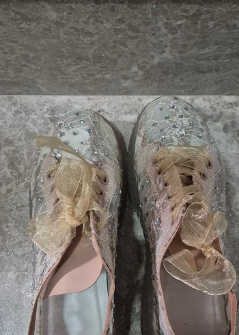 Bej Nakışlı Yüksek Topuklu Kadın Spor Ayakkabı - Görsel 3