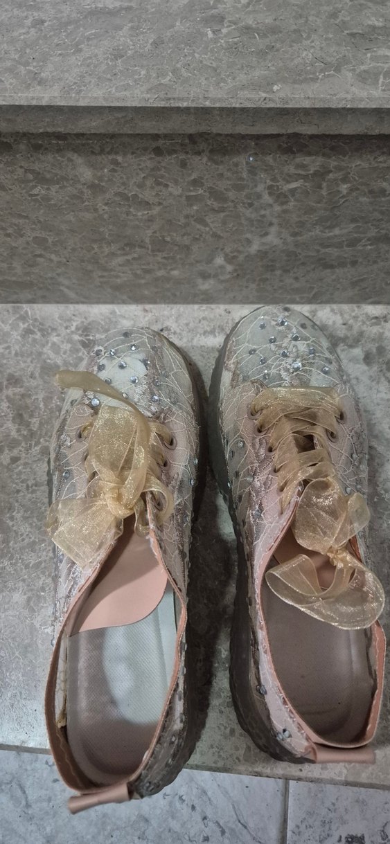 Bej Nakışlı Yüksek Topuklu Kadın Spor Ayakkabı - Görsel 3