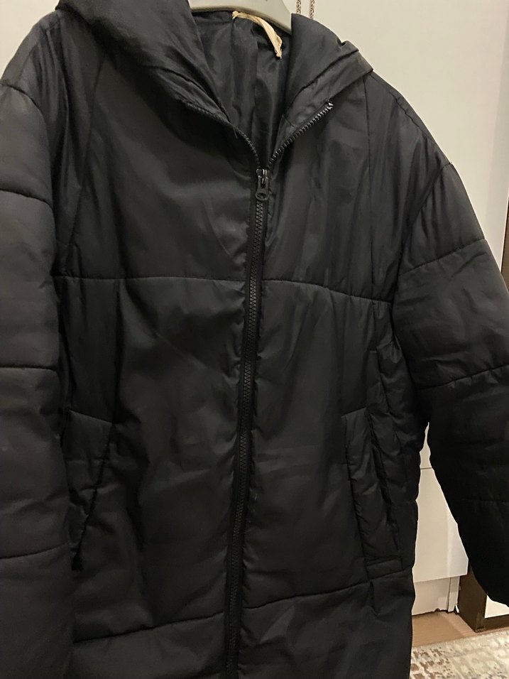 Kadın Siyah Fermuarlı Midi Kışlık mont - Görsel 2