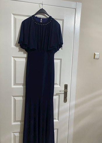 Lacivert Drapeli Uzun Kadın Elbise - Görsel 4