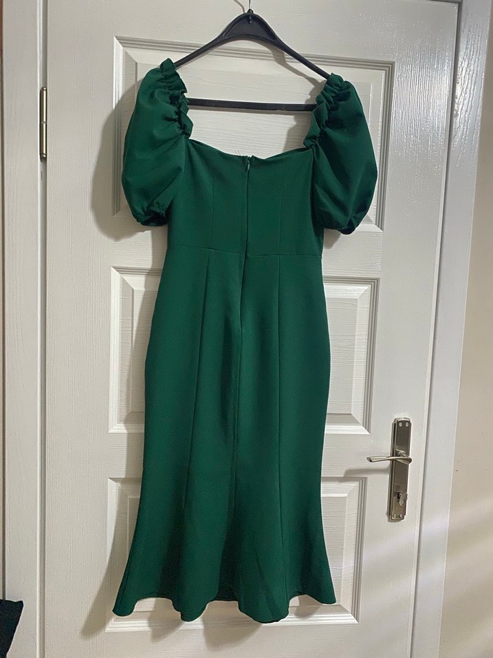 Parlak Yeşil Drapeli V Yakalı Uzun Elbise - Görsel 2