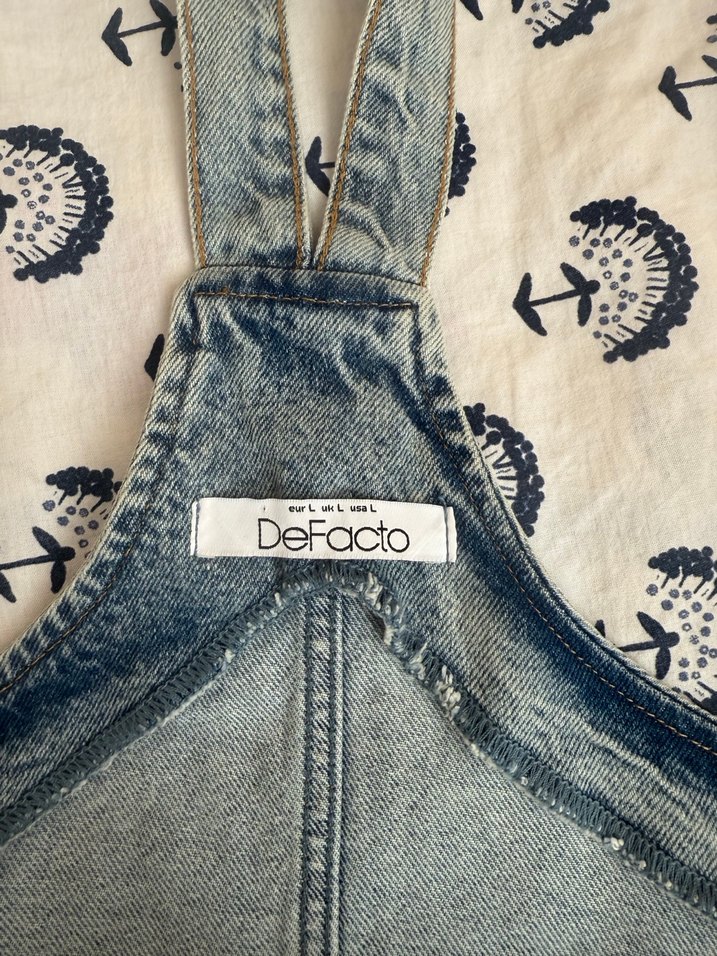 Düğmeli Kadın Kot Salopet Midi Boy Defacto L beden - Görsel 2