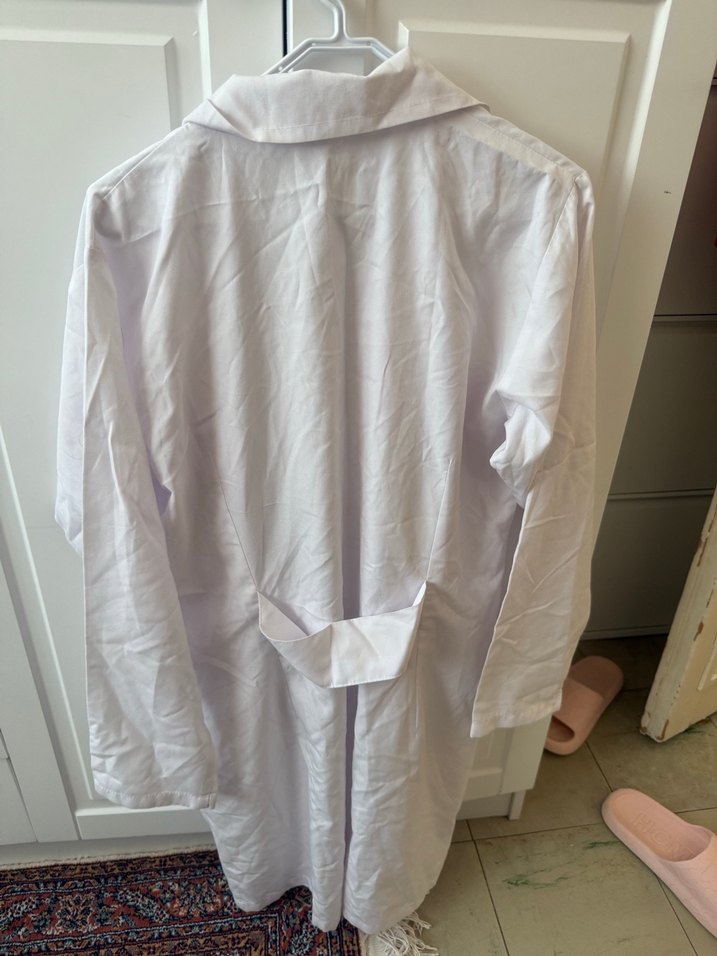 Beyaz pamuklu  Düğmeli Midi Gömlek(Dr önlüğü) M beden - Görsel 2