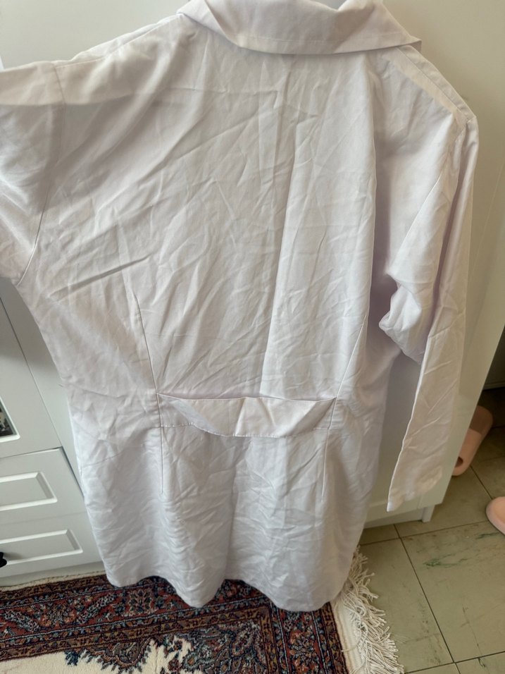 Beyaz pamuklu  Düğmeli Midi Gömlek(Dr önlüğü) M beden - Görsel 3