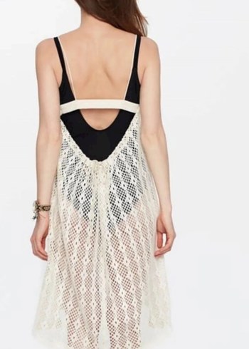 TWIST MARKA Nakışlı Beyaz Bohem Uzun Örme Elbise - Görsel 5