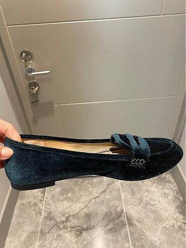 Zara Koyu Yeşil Süet Babet #babet
