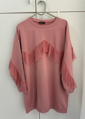 m Beden pembe Renk Saga Pembe Tül Detaylı Tunik S-M Beden
