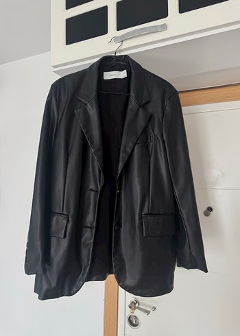 Kadın Siyah Deri Midi Ceket - Görsel 2