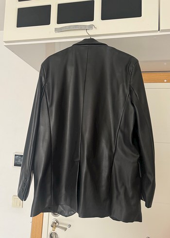 Kadın Siyah Deri Midi Ceket - Görsel 4