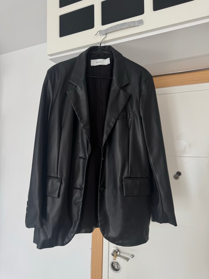 Kadın Siyah Deri Midi Ceket - Görsel 2