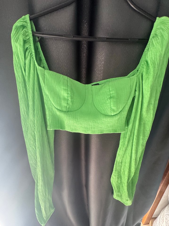 Yeşil Drapeli Mini Bluz - Görsel 2