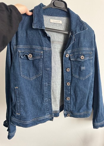 Düğmeli Mavi Kadın Denim Ceket - Görsel 4