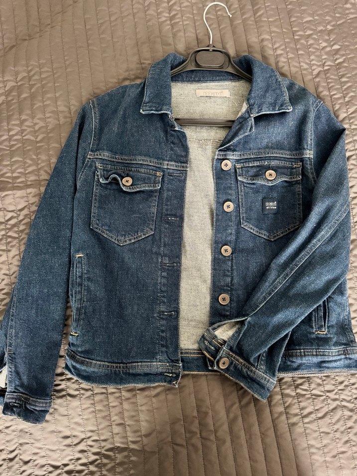 Düğmeli Mavi Kadın Denim Ceket - Görsel 2