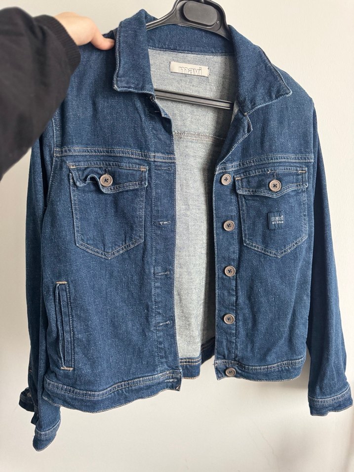 Düğmeli Mavi Kadın Denim Ceket - Görsel 4