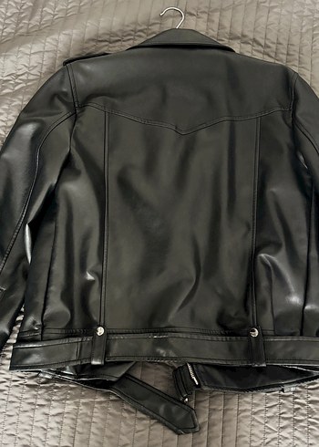 Kadın Siyah Deri Biker Ceket - Görsel 2