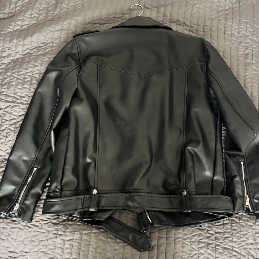 Kadın Siyah Deri Biker Ceket - Görsel 2