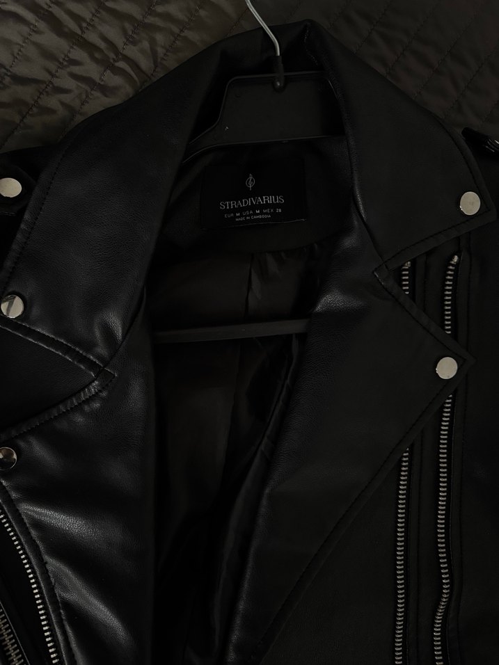 Kadın Siyah Deri Biker Ceket - Görsel 3