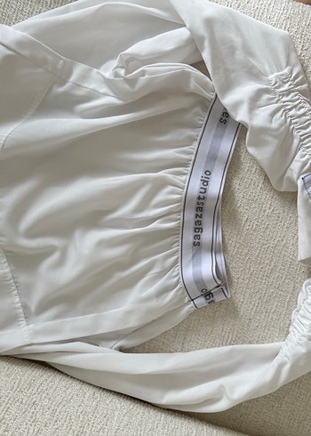 Beyaz Klasik Mini Keten gömlek - Görsel 5