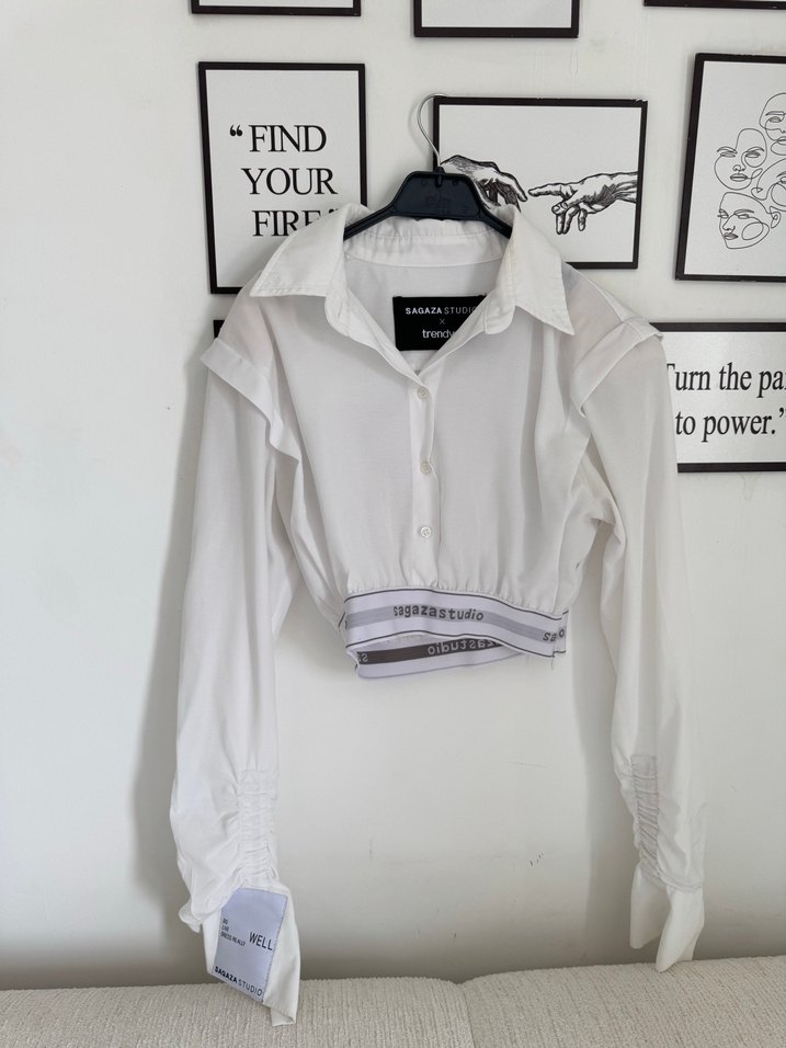 Beyaz Klasik Mini Keten gömlek - Görsel 2