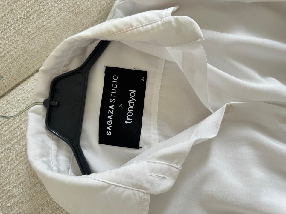 Beyaz Klasik Mini Keten gömlek - Görsel 4