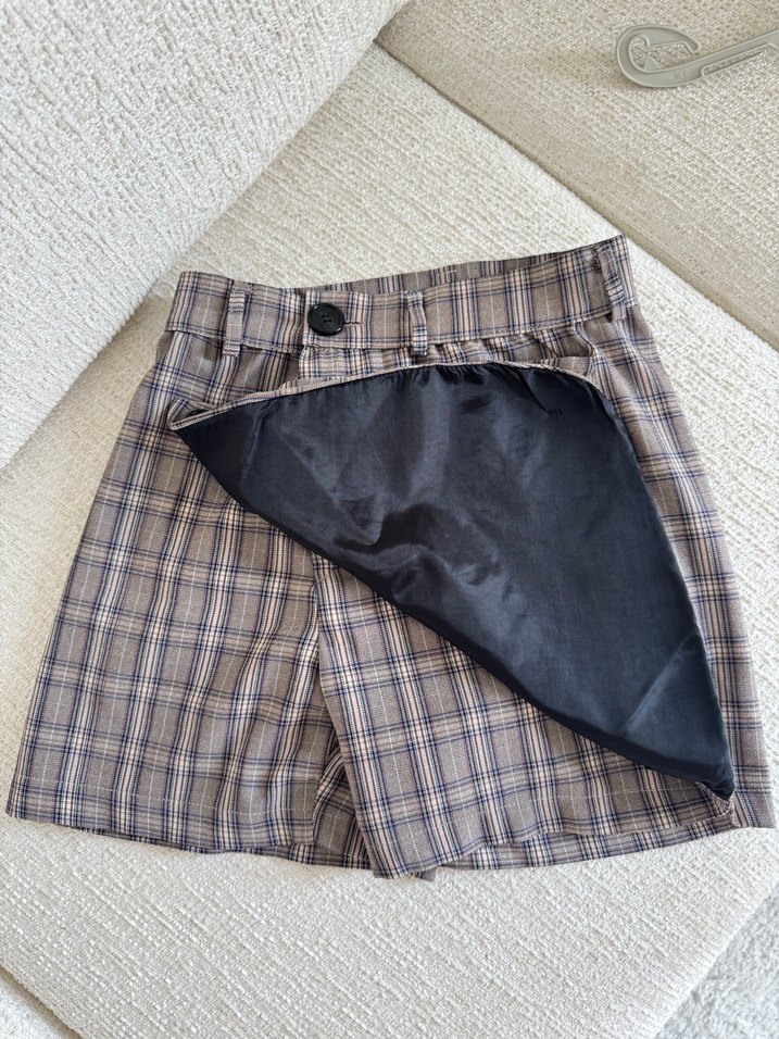 Düğmeli Ekose Mini  şort Etek - Görsel 2