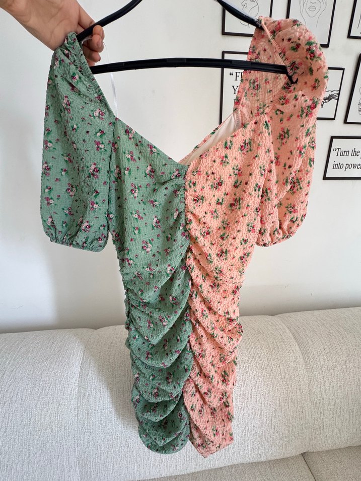 Çiçek Desenli Drapeli Midi Bohem Elbise - Görsel 2