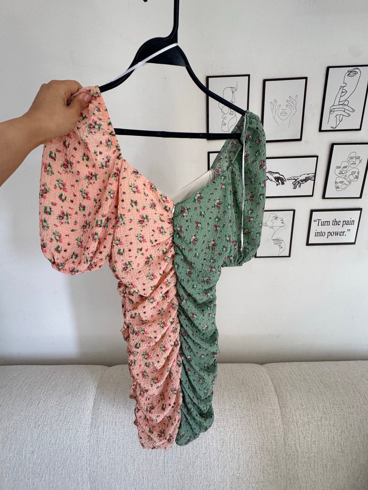 Çiçek Desenli Drapeli Midi Bohem Elbise - Görsel 4