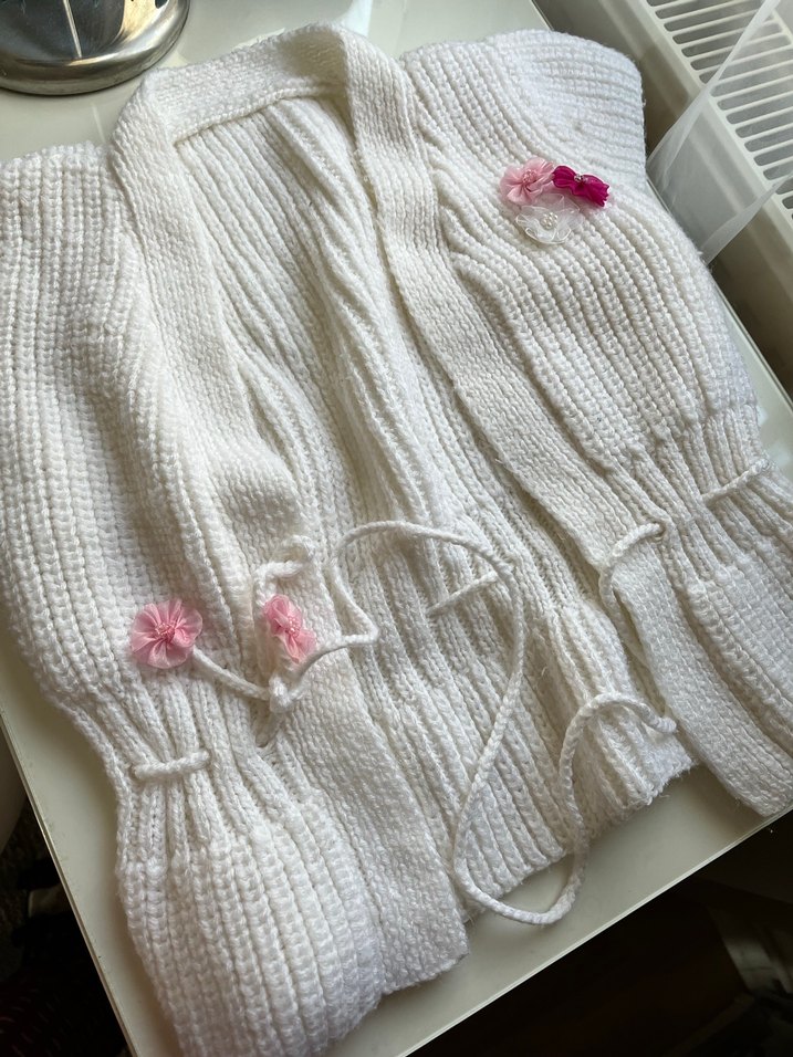 Kız Çocuk Beyaz Örgü Bohem Yelek - Görsel 2