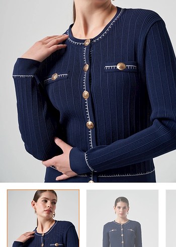 Nuss merserize Düğmeli Lacivert Mini Kadın Hırka - Görsel 2