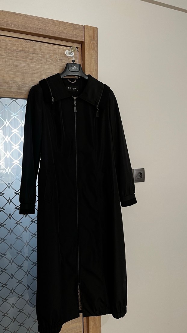 Doque Uzun Siyah Gotik Fermuarlı Kadın Kaban - Görsel 2