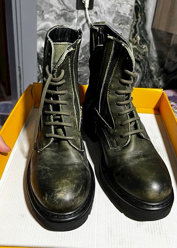 Greyder haki deri mont - Görsel 3