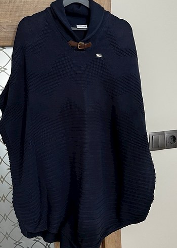 Kulaklık Us polo Kadın Lacivert Yünlü Yüksek Yakalı Panço - Görsel 2