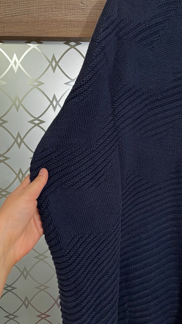 Kulaklık Us polo Kadın Lacivert Yünlü Yüksek Yakalı Panço - Görsel 4