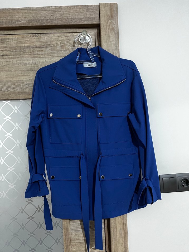 Doop Mavi Kemerli Kısa Kadın Trençkot - Görsel 2