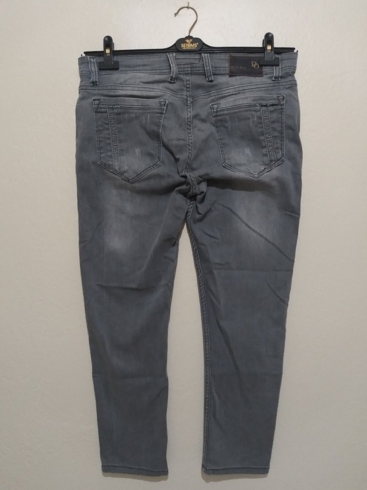 Gri Düğmeli Erkek Denim Pantolon - Görsel 2