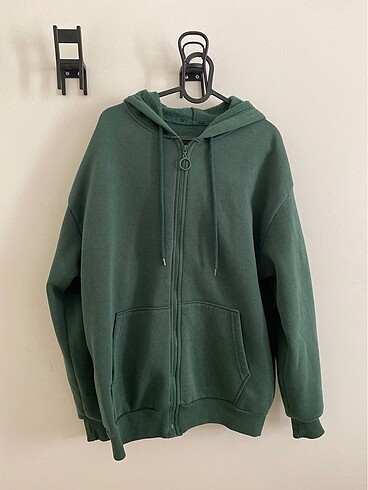 Haki fermuarlı kapüşonlu sweatshirt hırka