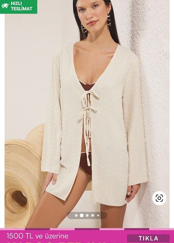 Bağlama Detaylı Beyaz Mini Bohem Pareo - Görsel 2